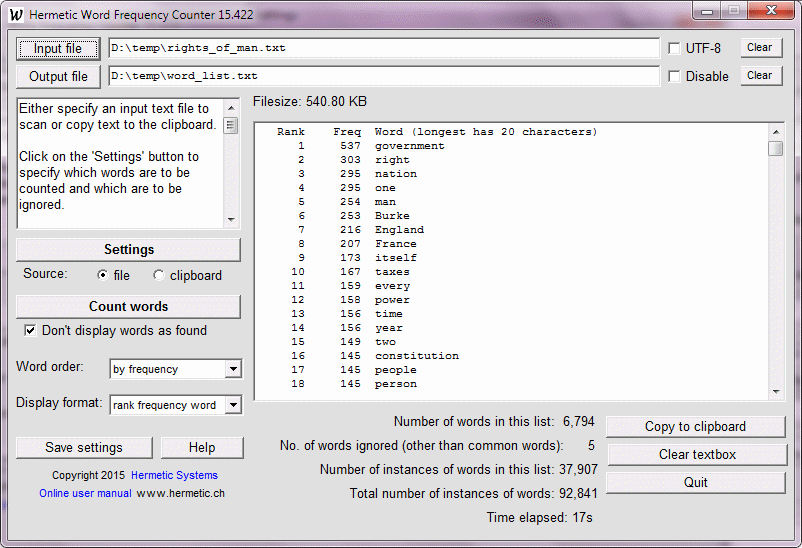 Click to view Hermetic Word Frequency Counter 14.42 screenshot