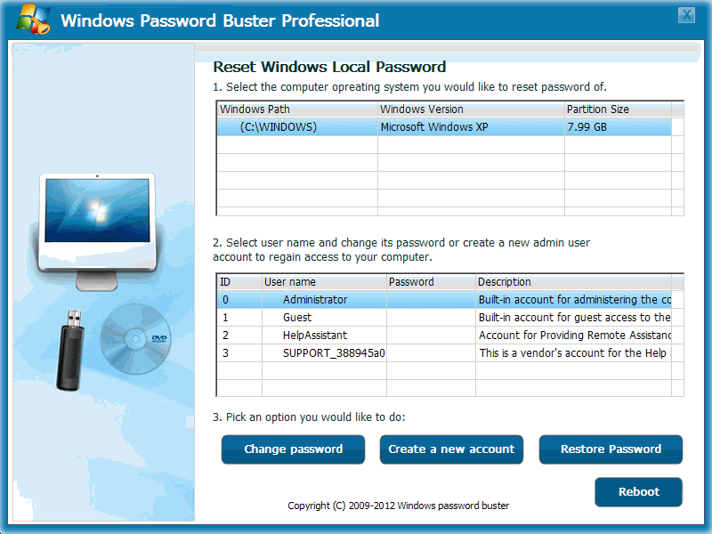 Click to view Windows Password Buster Professional 2.6.0.2 screenshot