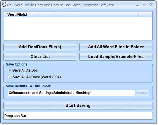 Click to view MS Word Doc To Docx and Docx To Doc Batch Converte 7.0 screenshot