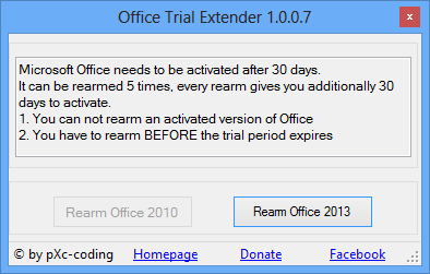 Click to view Office 2010 Trial Extender 1.0.0.7 screenshot