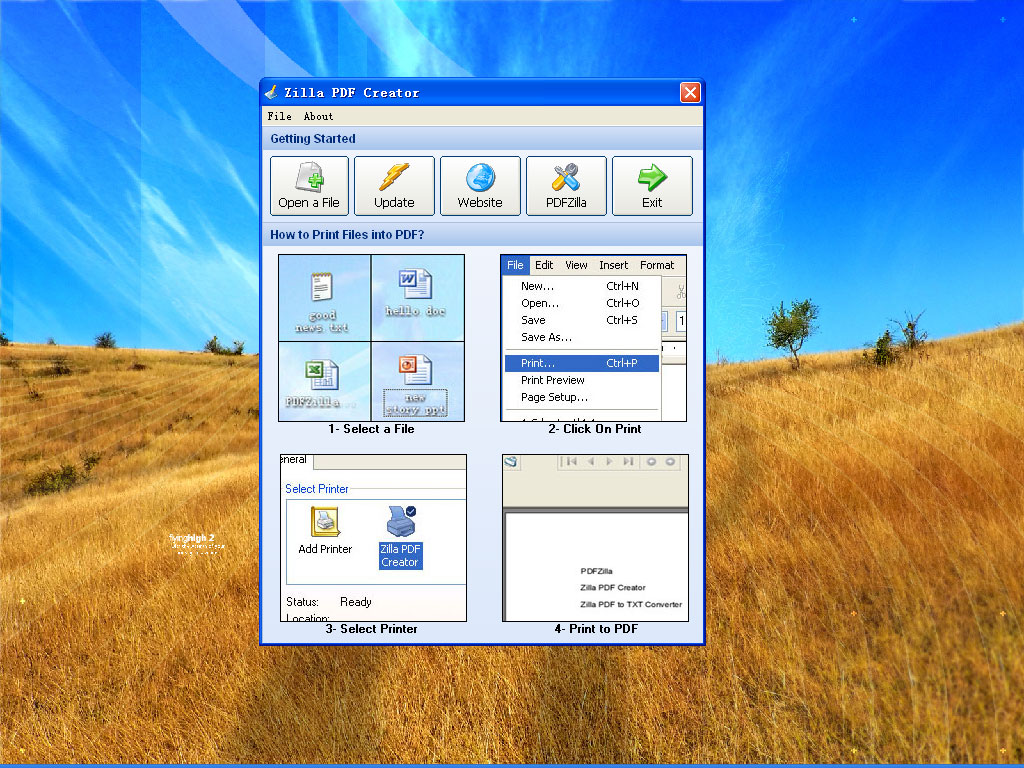Click to view Zilla PDF Creator 1.0 screenshot