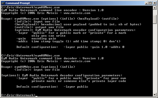 Click to view Eym Audio Watermark Command Line Utility 1.1 screenshot