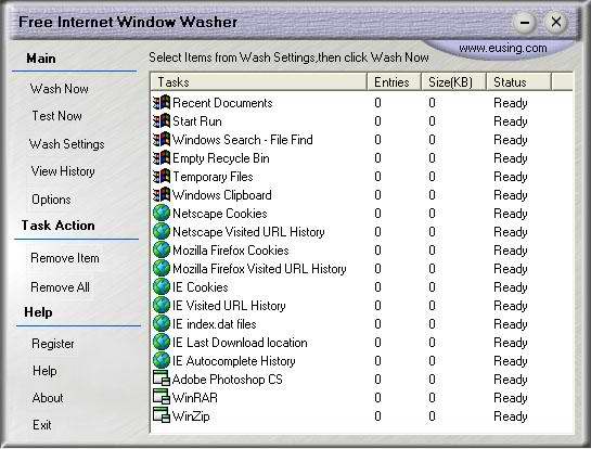 Click to view Free Internet Window Washer 3.6 screenshot
