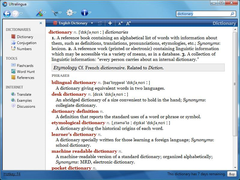 Click to view French-Spanish Dictionary by Ultralingua for Windo 7.1 screenshot