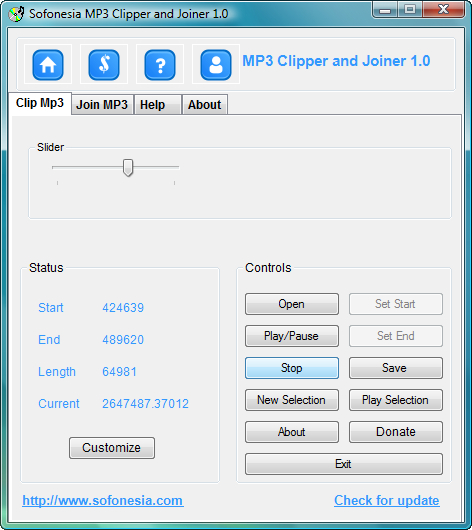 Click to view Mp3 Clipper and Joiner 1.1 screenshot