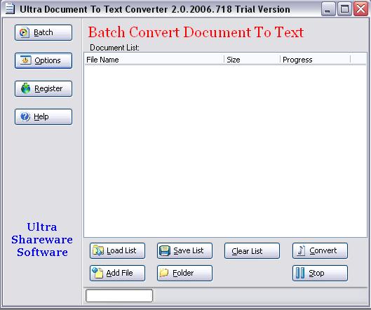 Click to view Ultra Document To Text Converter 2.0.2013.612 screenshot
