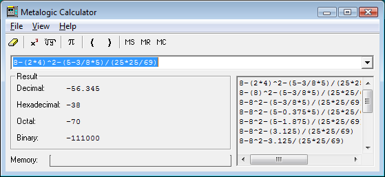 Click to view Metalogic Calculator 3.3 screenshot