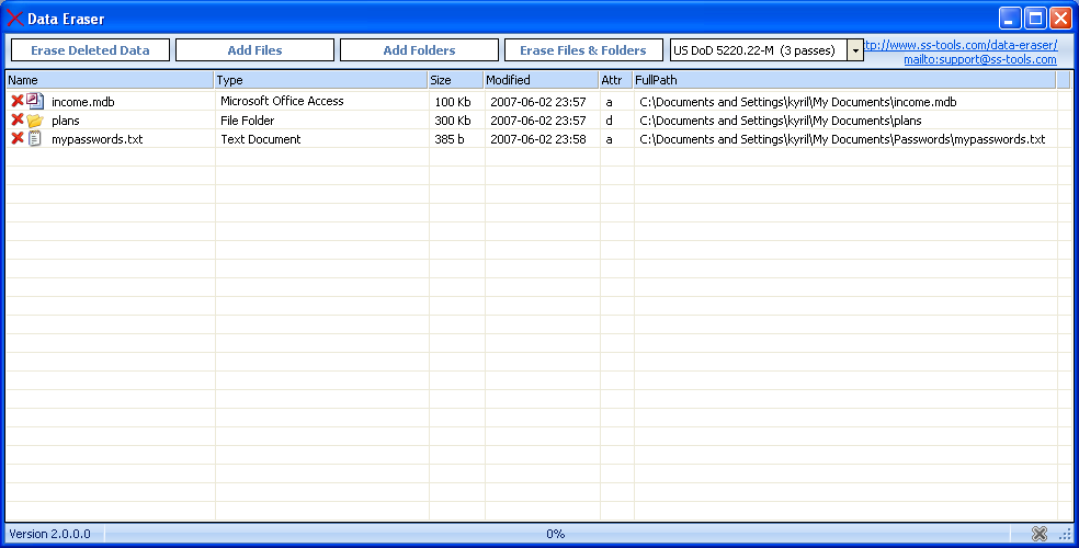Click to view Ss Data Eraser 2.0 screenshot