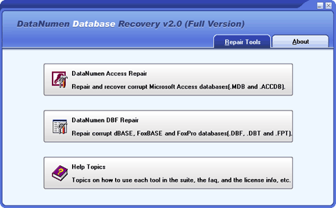 Click to view DataNumen Database Recovery 2.0 screenshot