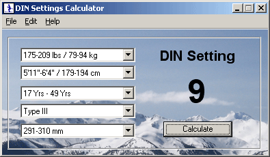 Click to view DIN Settings Calculator 1.12 screenshot