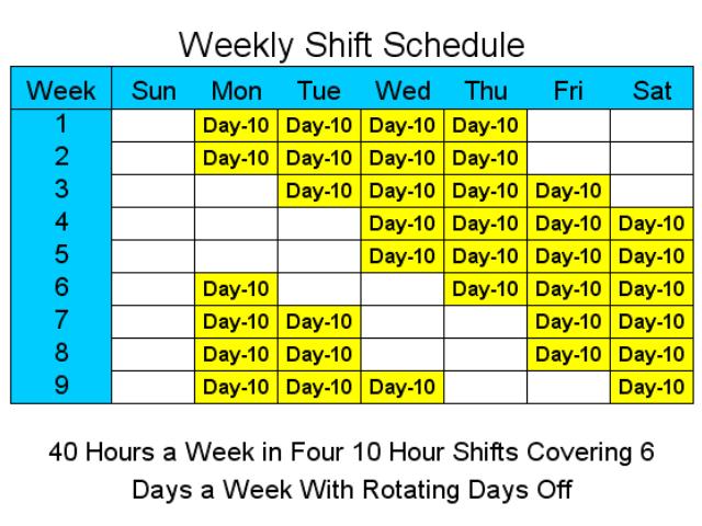 Click to view 10 Hour Schedules for 6 Days a Week 2 screenshot