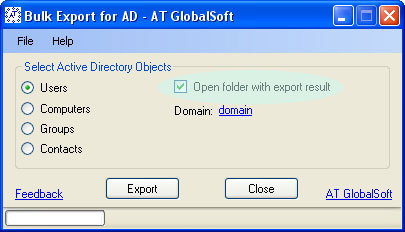 Click to view Bulk Export for Active Directory 2.5.9.10 screenshot