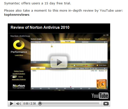 Click to view Norton Antivirus Review 1.0 screenshot