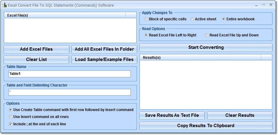 Click to view Excel Convert File To SQL Statements (Commands) So 7.0 screenshot
