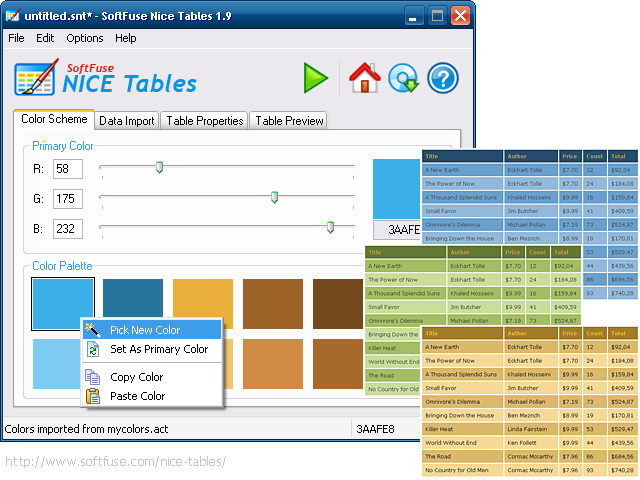 Click to view SoftFuse Nice Tables 1.9.6 screenshot