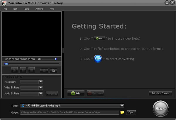 Click to view Free YouTube to MP3 Converter Factory 2.0 screenshot