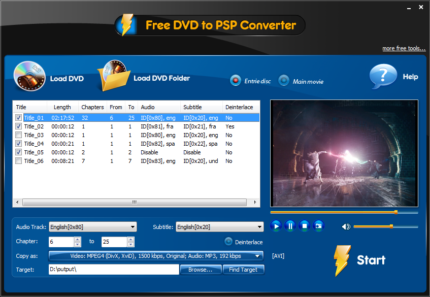 Click to view Free DVD to PSP Converter 3.2.1 screenshot