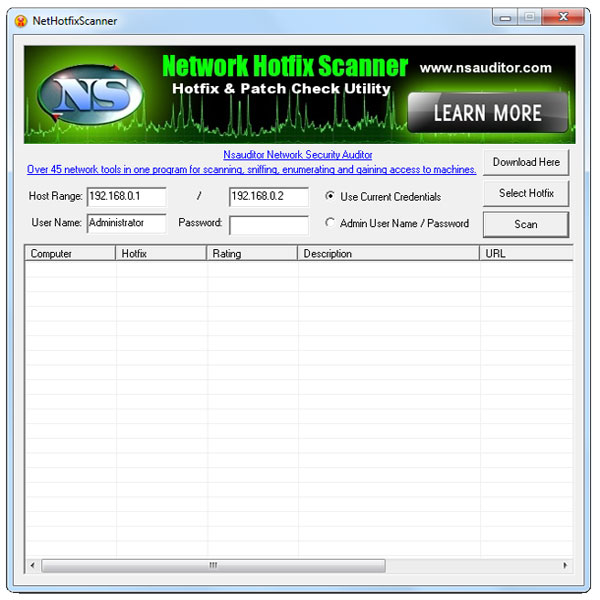 Click to view NetHotfixScanner 1.5 screenshot