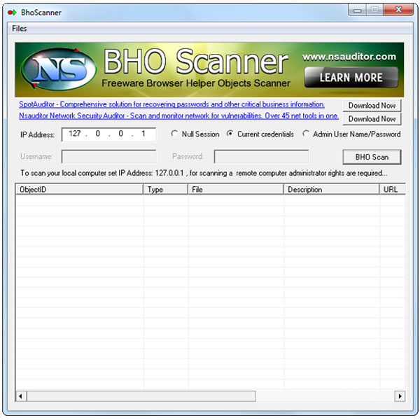 Click to view BhoScanner 2.2.4 screenshot