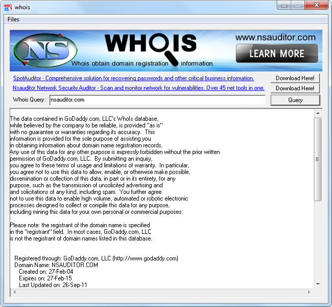 Click to view Whois 3.1.2 screenshot