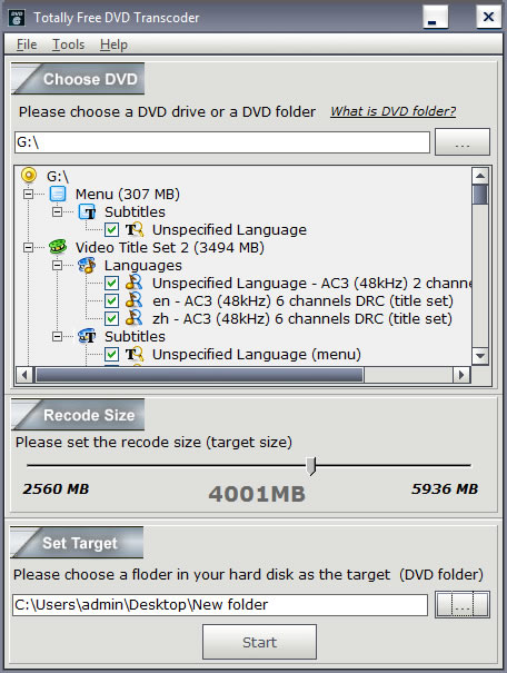 Click to view Totally Free DVD Transcoder 2.3 screenshot