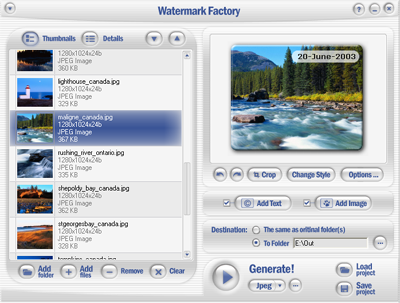 Click to view Watermark Factory - advanced watermark creator 2.58 screenshot