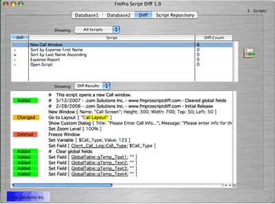 Click to view FmPro Script Diff 1.61 screenshot