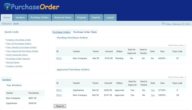 Click to view Purchase Order Software Net 1.0.0 screenshot