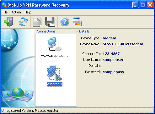 Click to view DialUp VPN Password Recovery 2.1.7.8 screenshot