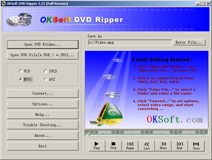 Click to view OKSoft DVD Ripper 1.21 screenshot