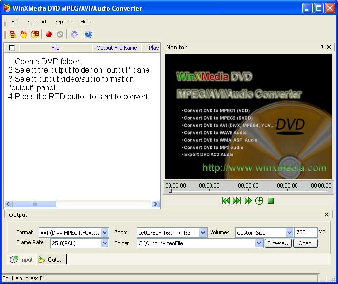 Click to view WinXMedia DVD MPEG/AVI/Audio Converter 4.35 screenshot