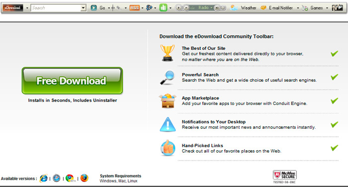 Click to view eDownload Extreme Toolbar 6.2.6.0 screenshot