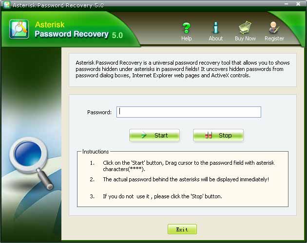 Click to view Asterisk Password Recovery 5.10 screenshot