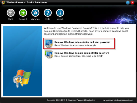 Click to view Windows Password Breaker Professional 5.2.0.0 screenshot