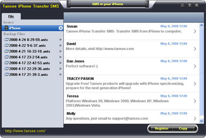 Click to view Tansee iPhone SMS Backup 1.0.0.0 screenshot