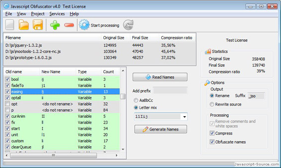 Click to view Javascript Compressor Obfuscator 1.0 screenshot