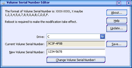 Click to view Drive Serial Number Editor 1.50 screenshot