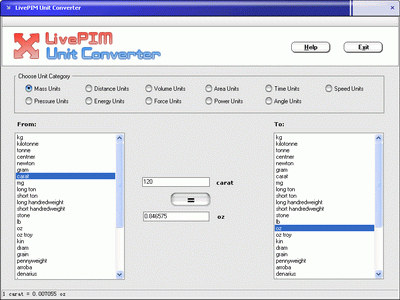 Click to view LivePIM Unit Converter 1.0 screenshot