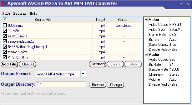 Click to view ApecSoft M2TS to AVI MP4 DVD Converter 1.80 screenshot