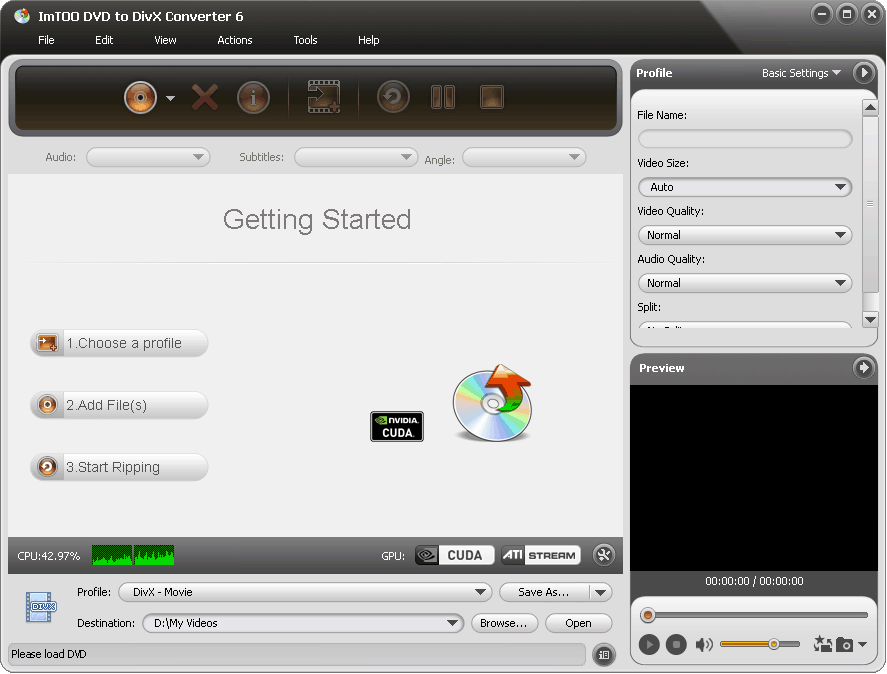 Click to view ImTOO DVD to DivX Converter 6.6.0.0623 screenshot