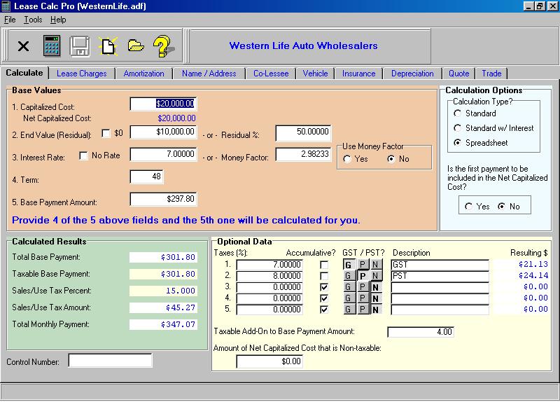 Click to view Lease Calc Pro 3.00 screenshot