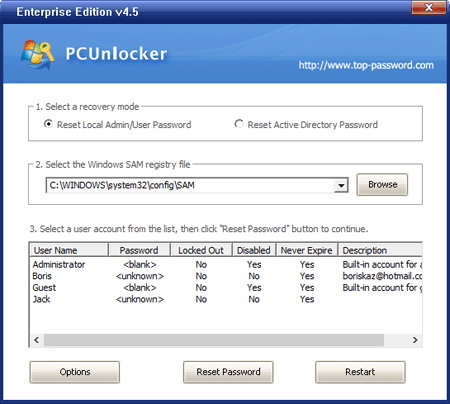 Click to view PCUnlocker 3.0 screenshot