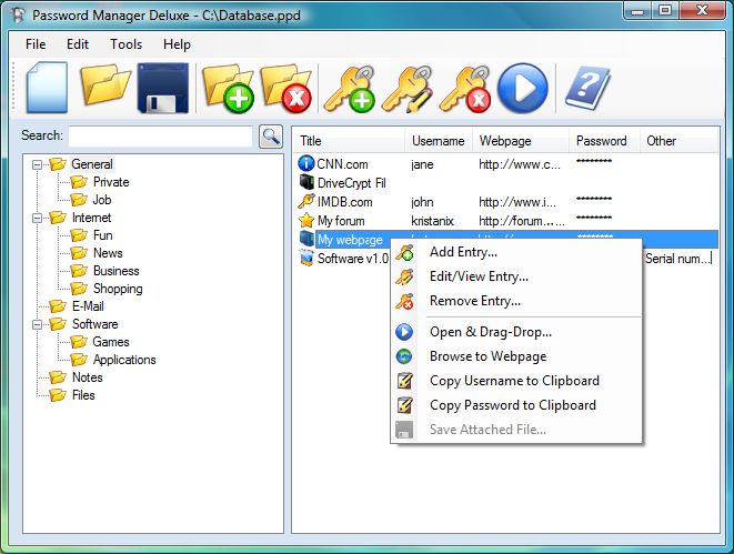 Click to view Password Manager Deluxe 3.8262 screenshot