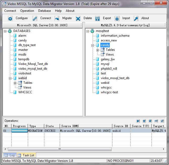 Click to view Viobo MSSQL to MySQL Data Migrator Pro. 1.8 screenshot