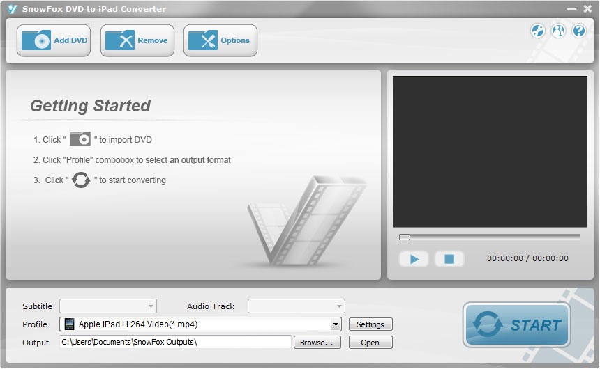 Click to view SnowFox DVD to iPad Converter 3.5.0 screenshot