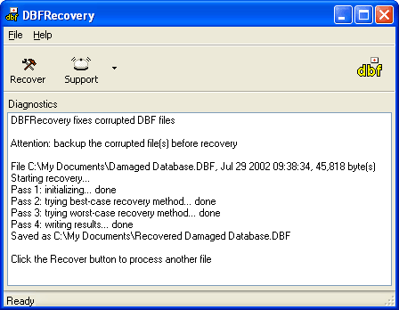 Click to view DBFRecovery 1.1.0843 screenshot