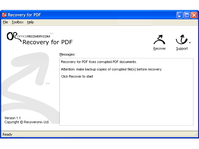Click to view Recovery for PDF 1.1.0930 screenshot