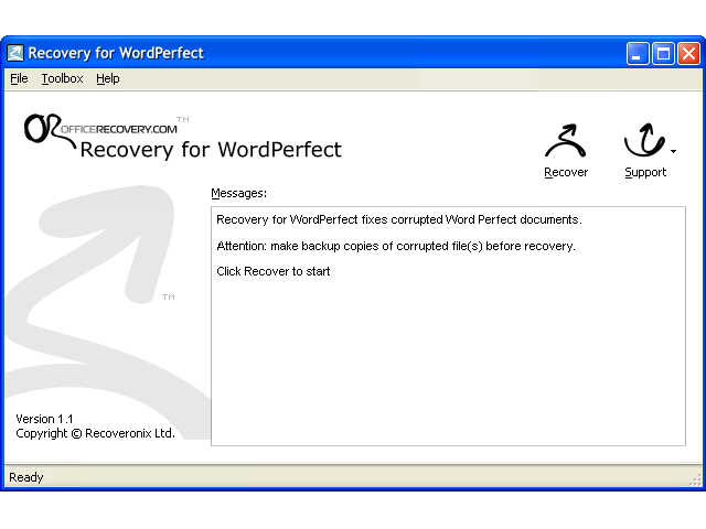 Click to view Recovery for WordPerfect 1.1.0922 screenshot