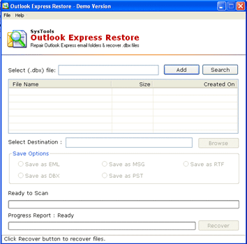 Click to view Outlook Express DBX File Repair 3.4 screenshot