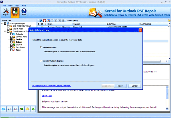 Click to view Outlook Inbox Repair 10.10.01 screenshot
